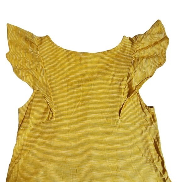 Old Navy yellow white striped flutter sleeve lace-up tie front top sz M - Picture 4 of 10